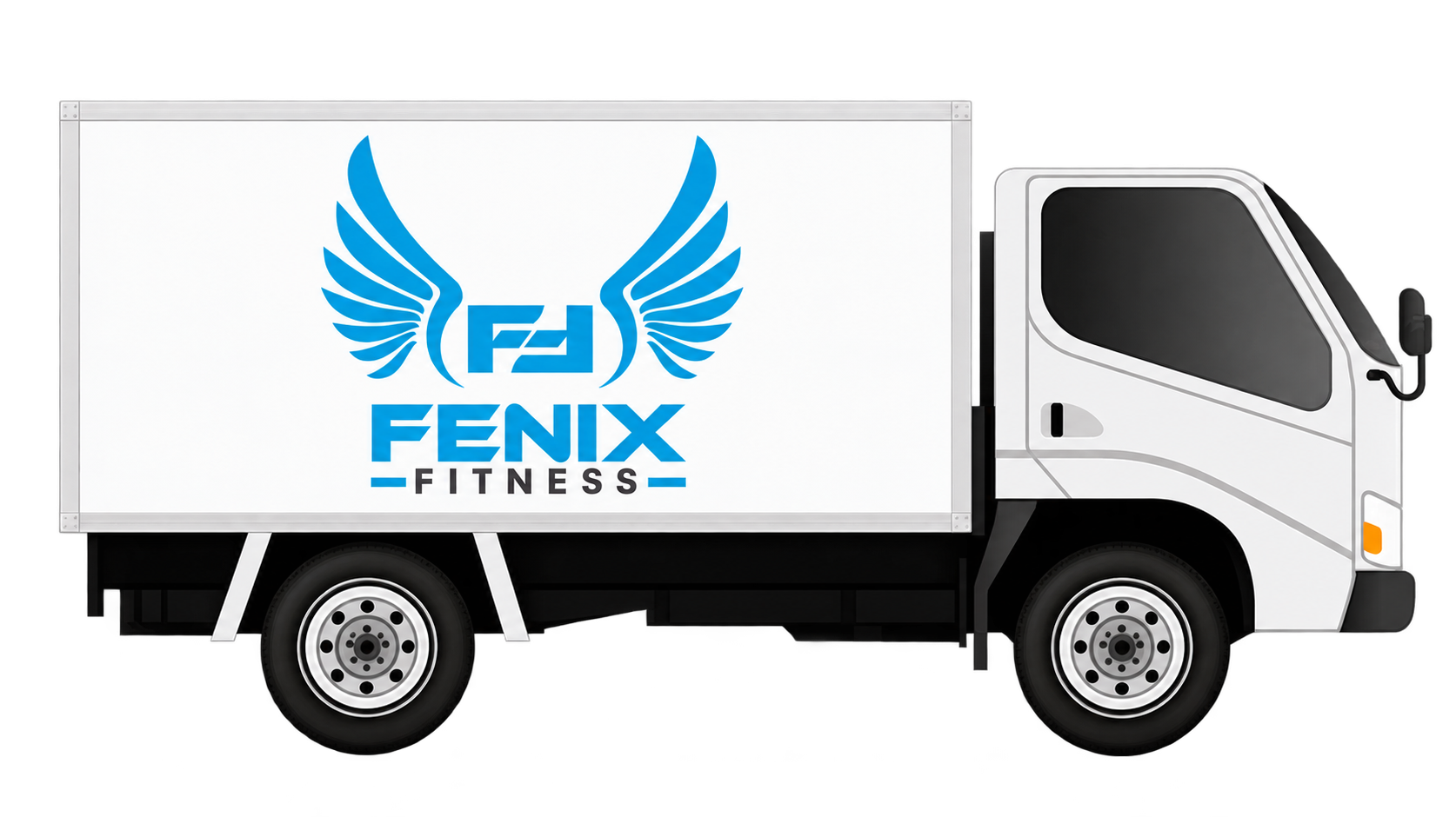White Fenix Fitness truck with the blue phoenix logo